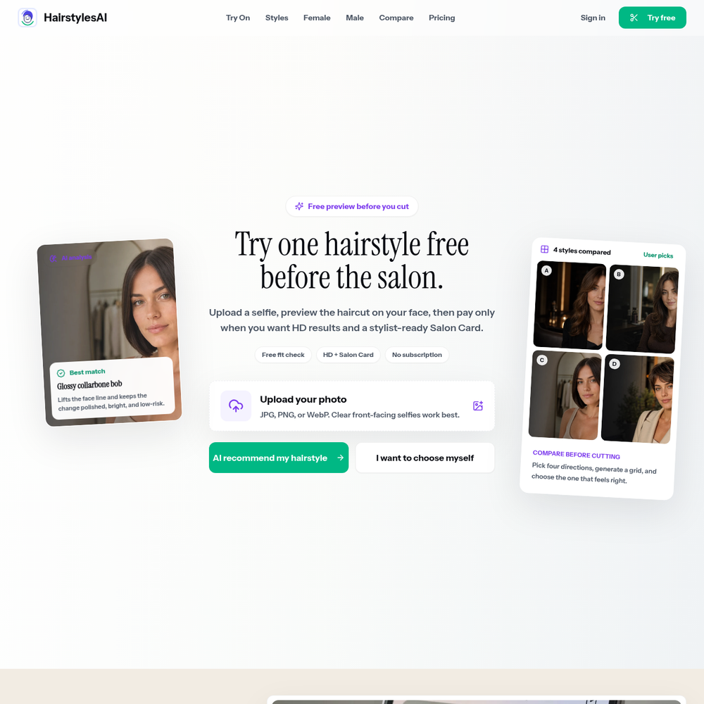 HairstylesAI website screenshot HairstylesAI website screenshot