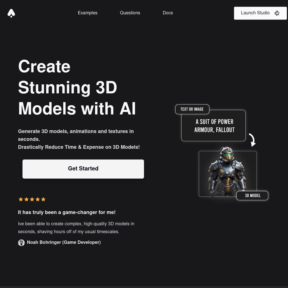 3D AI Studio website screenshot 3D AI Studio website screenshot