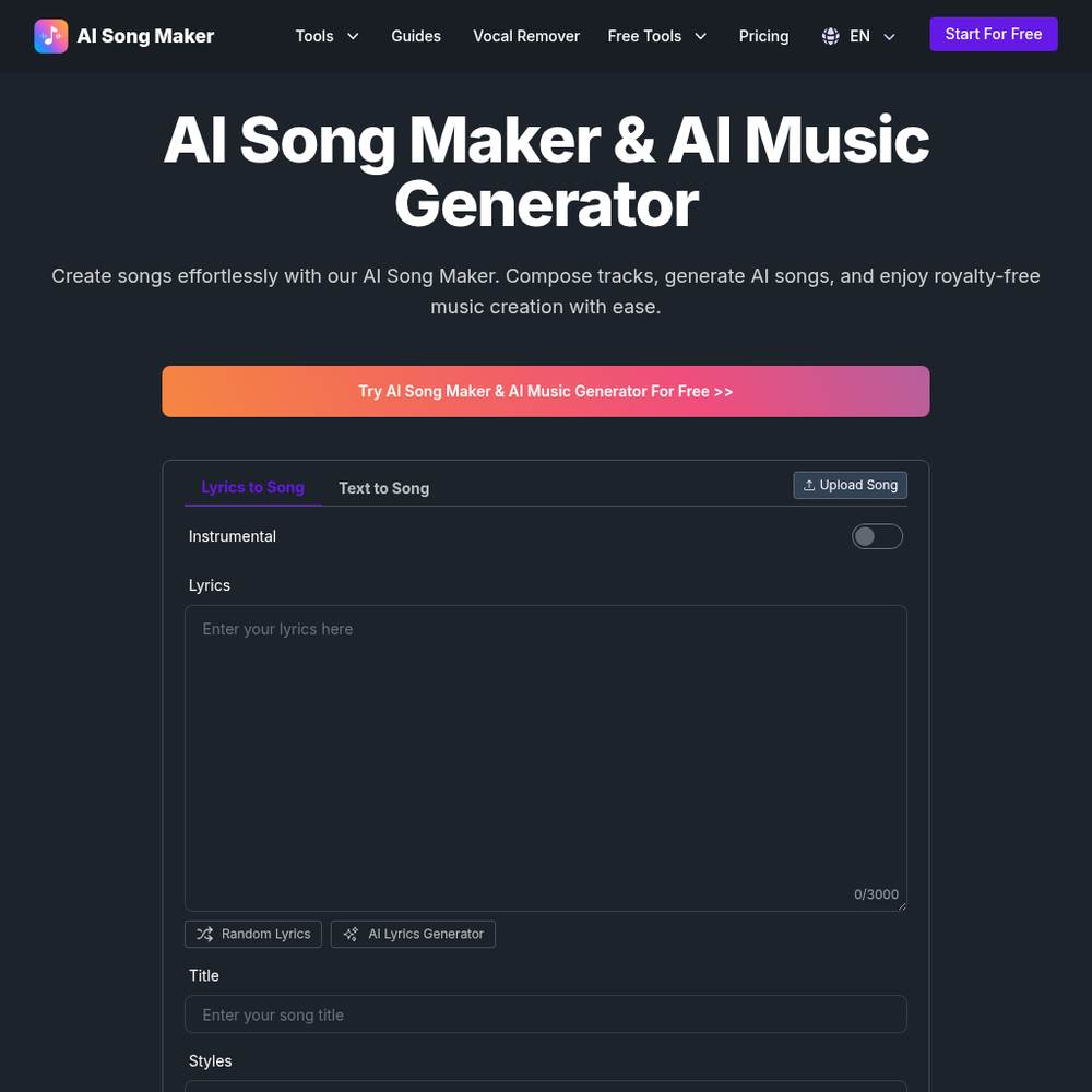 AI Song Maker website screenshot AI Song Maker website screenshot