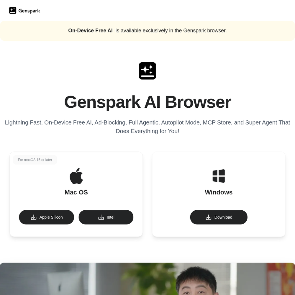 Genspark AI Browser website screenshot Genspark AI Browser website screenshot