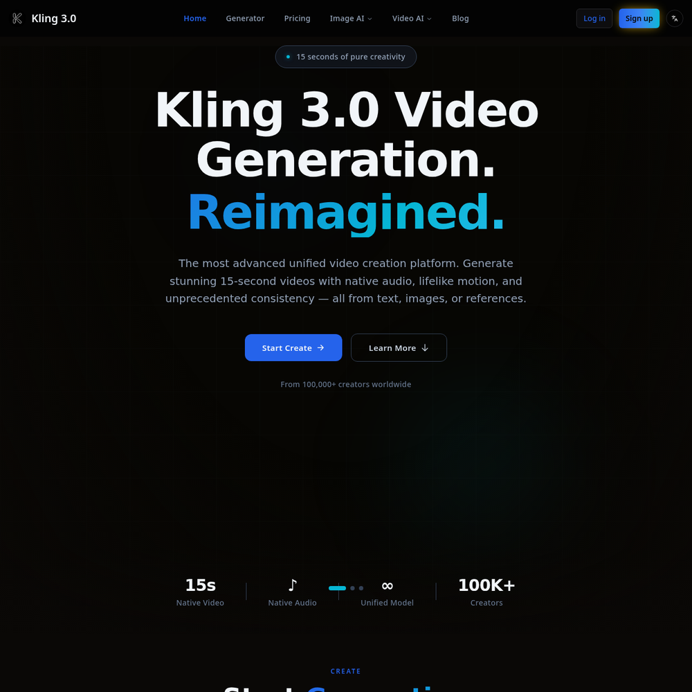 Kling 3.0 website screenshot Kling 3.0 website screenshot