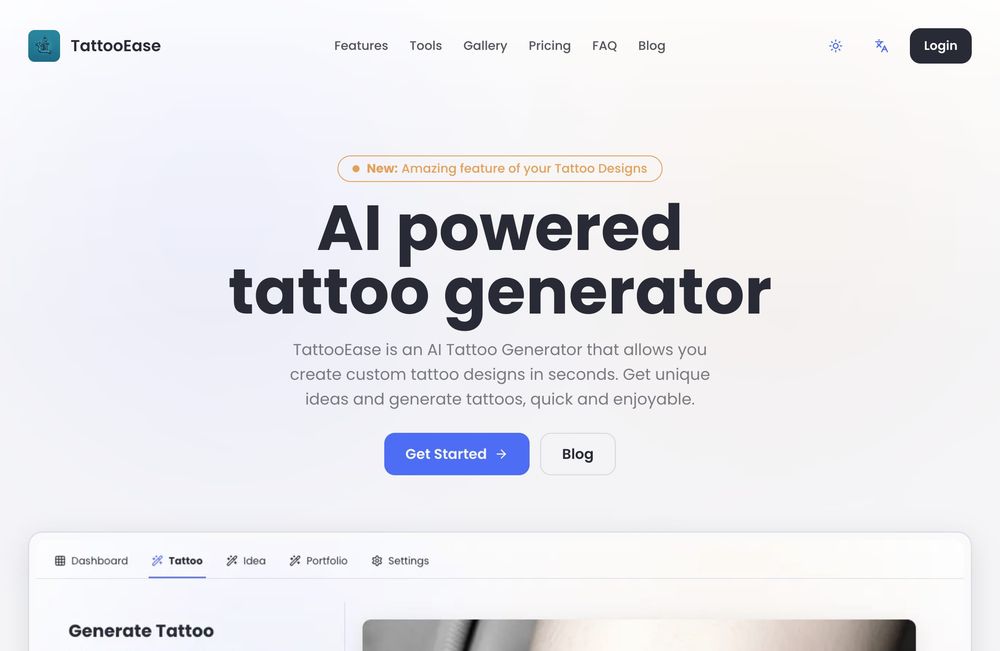 TattooEase website screenshot TattooEase website screenshot