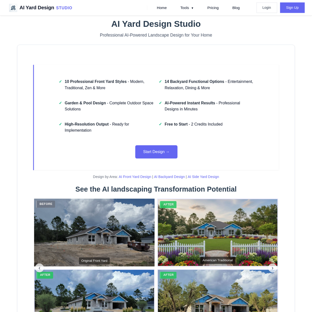 AI Yard Design Studio website screenshot AI Yard Design Studio website screenshot