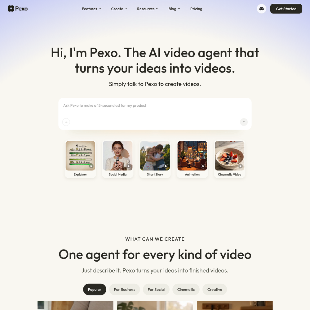 Pexo website screenshot Pexo website screenshot