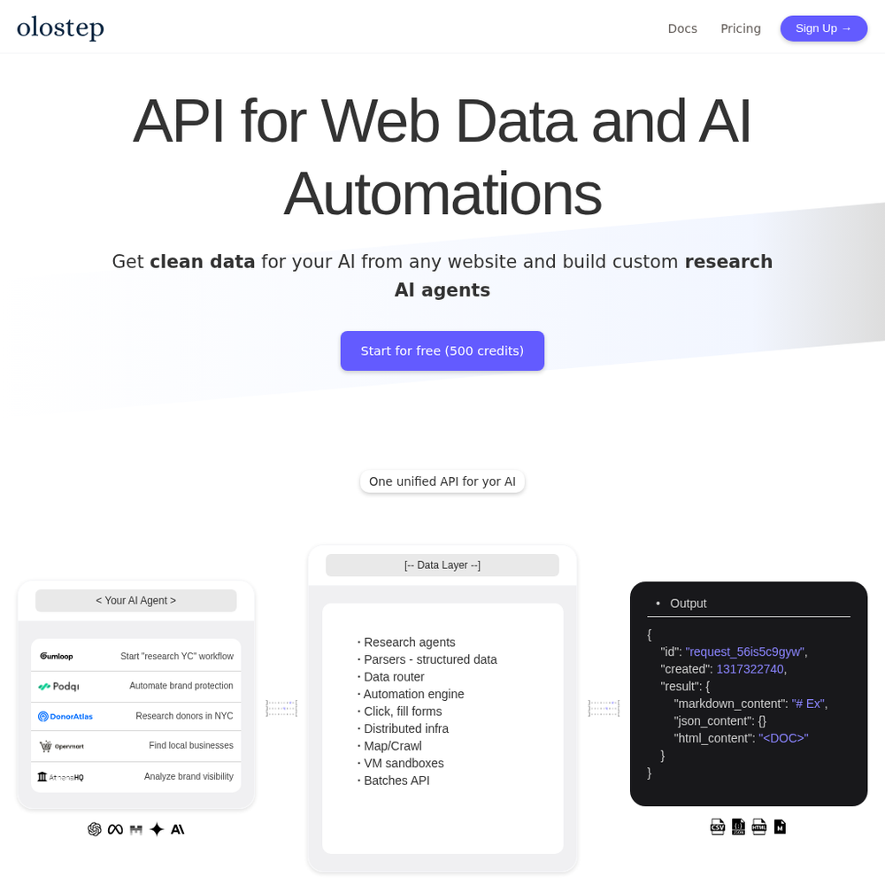 Olostep website screenshot Olostep website screenshot
