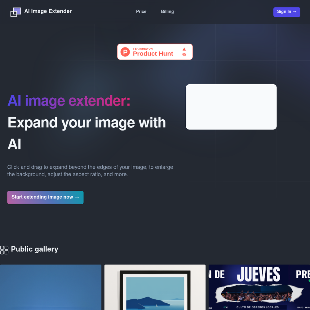 AI Image Extender website screenshot AI Image Extender website screenshot
