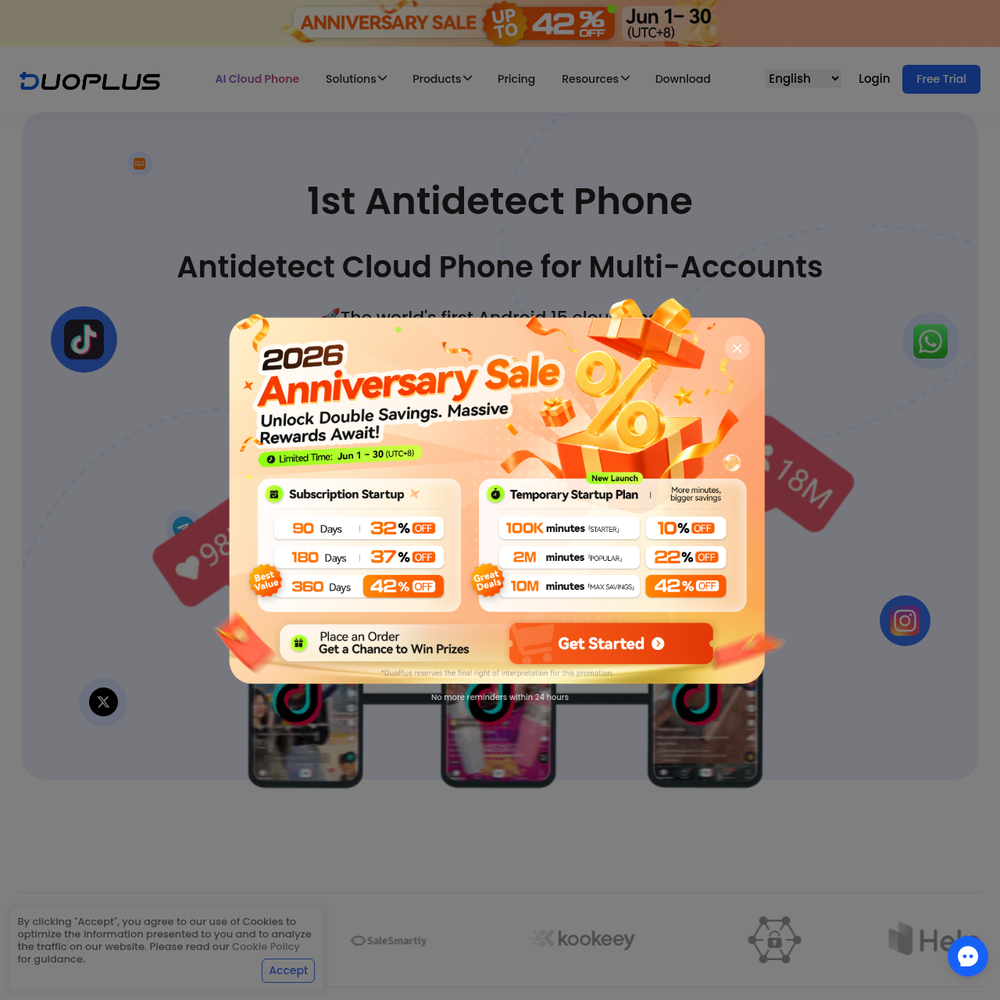 DuoPlus Cloud Phone website screenshot DuoPlus Cloud Phone website screenshot