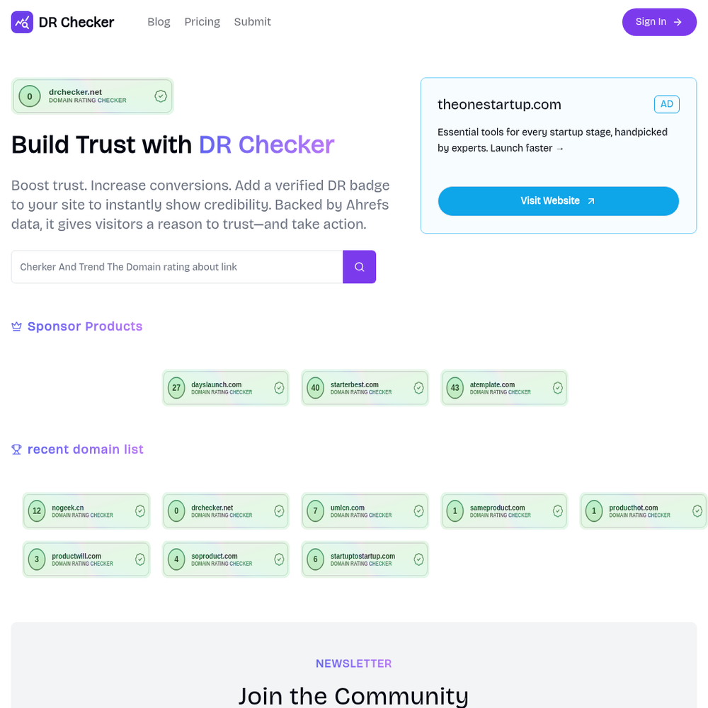 DR Checker website screenshot DR Checker website screenshot