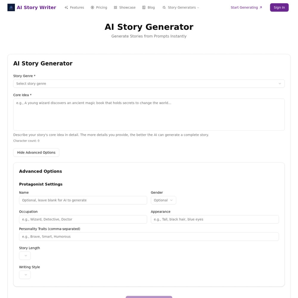 AI Story Writer website screenshot AI Story Writer website screenshot