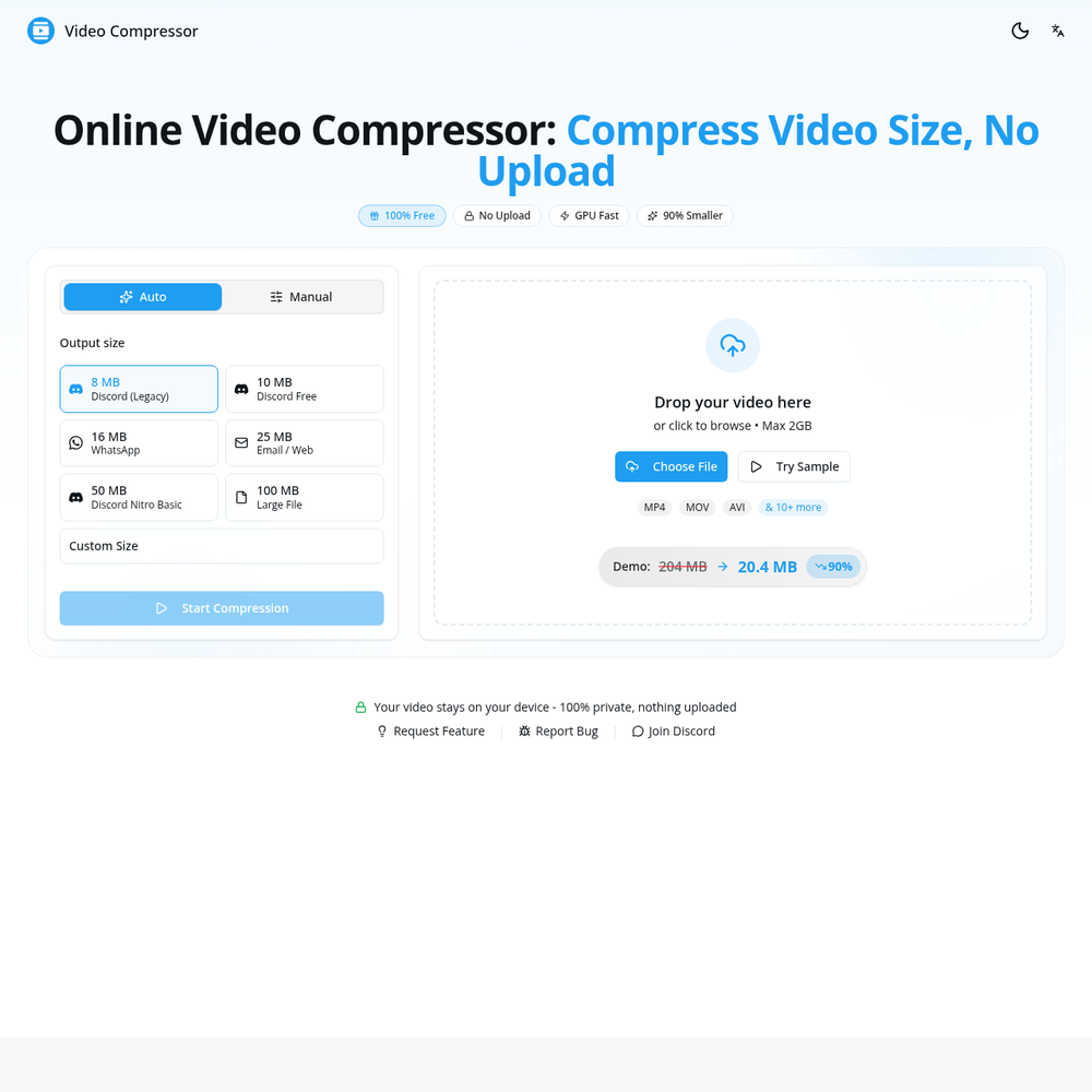 Video Compressor website screenshot Video Compressor website screenshot