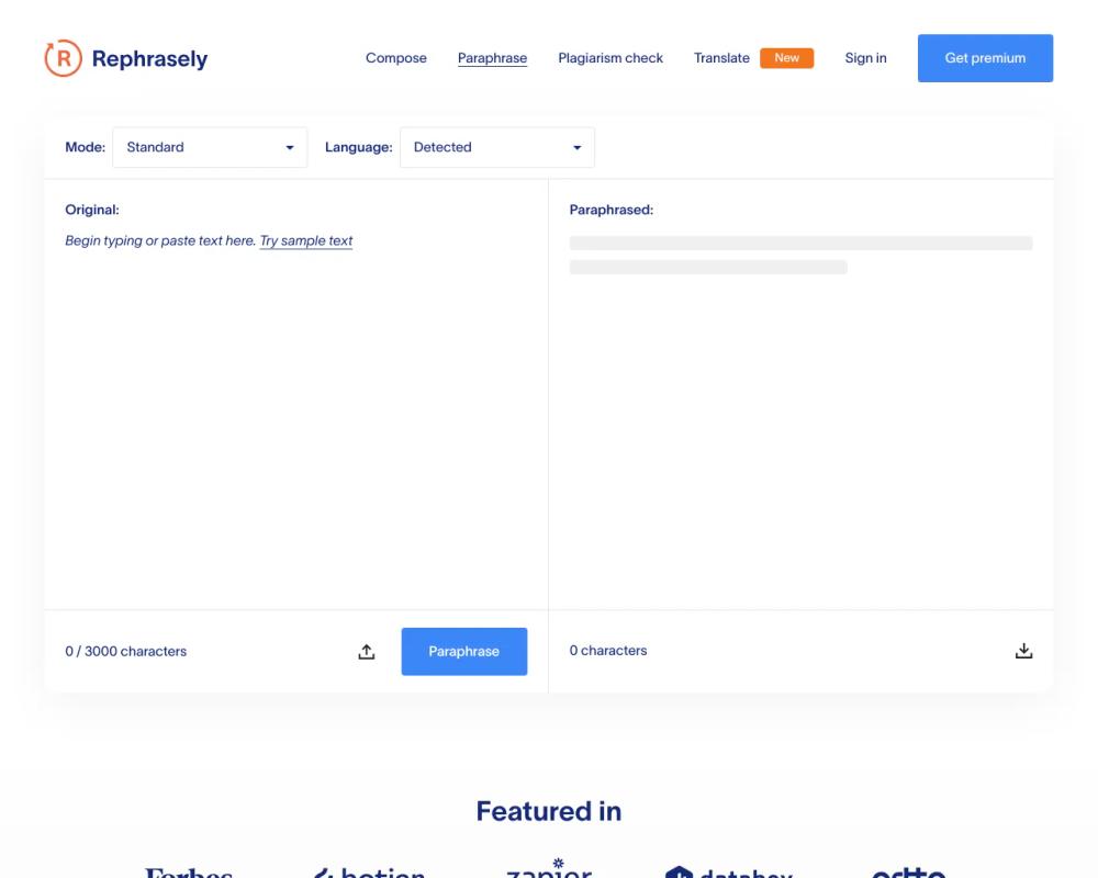 Rephrasely website screenshot Rephrasely website screenshot