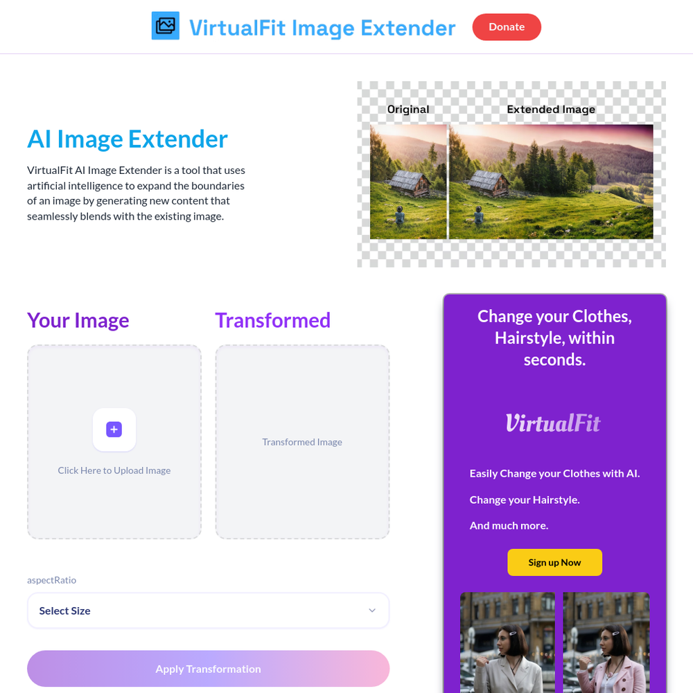 AI Image Extender website screenshot AI Image Extender website screenshot