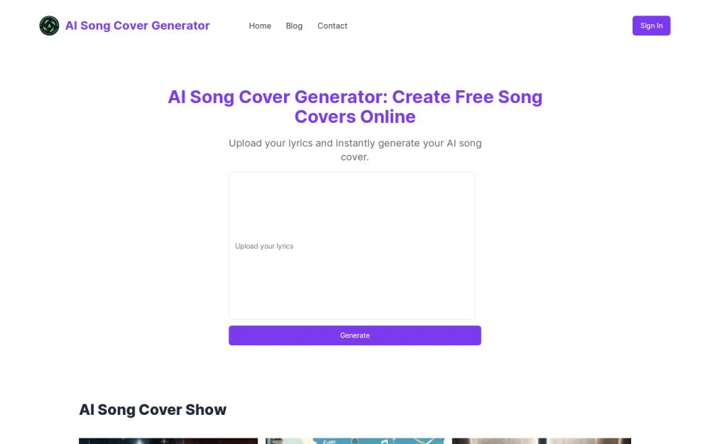 AI Song Cover Generator website screenshot AI Song Cover Generator website screenshot