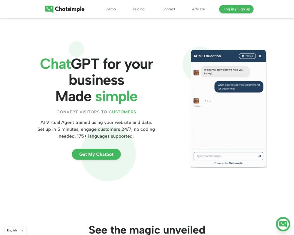 Chatsimple website screenshot Chatsimple website screenshot