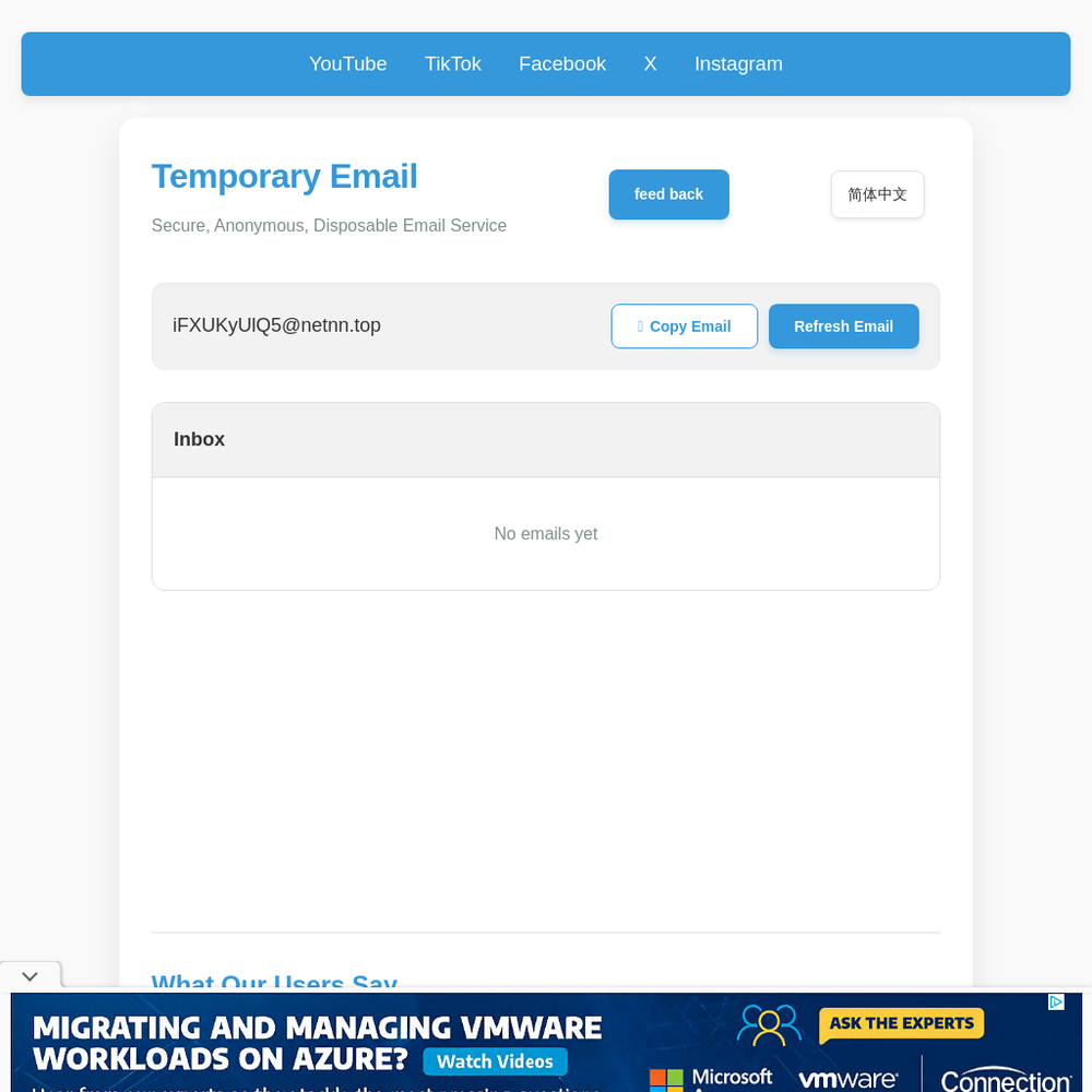 Temporary Email website screenshot Temporary Email website screenshot