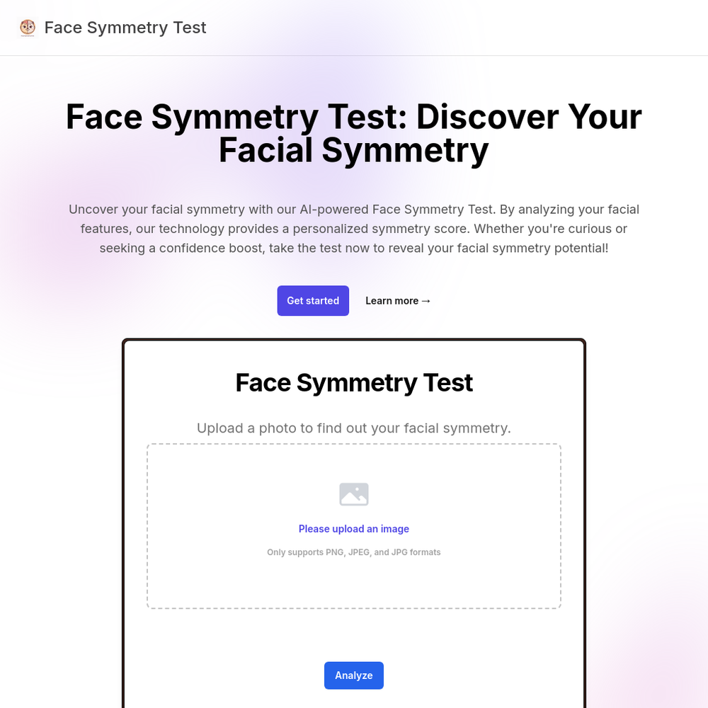 Face Symmetry Test website screenshot Face Symmetry Test website screenshot
