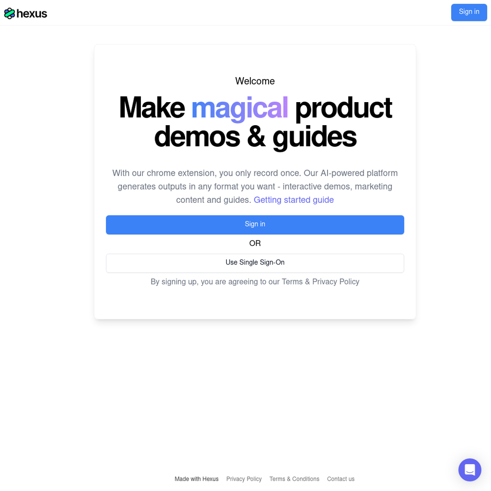Hexus website screenshot Hexus website screenshot