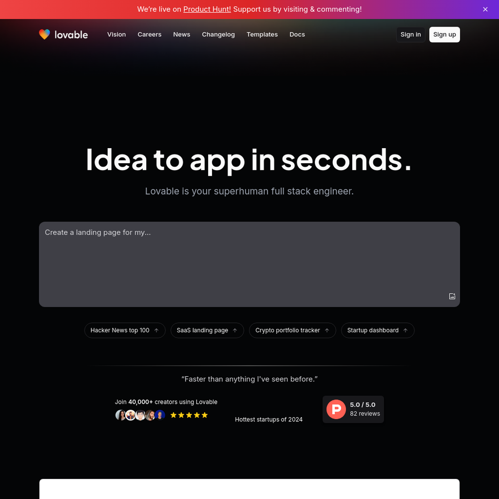 Lovable website screenshot Lovable website screenshot