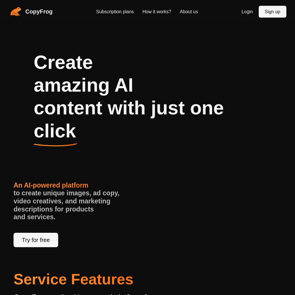 CopyFrog.AI website screenshot CopyFrog.AI website screenshot