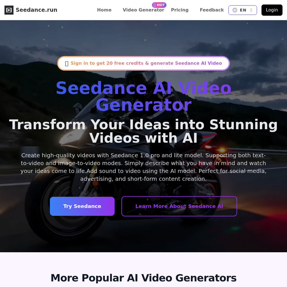 Seedance AI Video website screenshot Seedance AI Video website screenshot