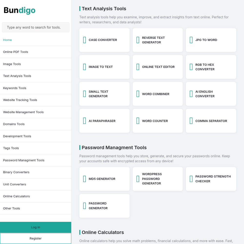 Bundigo website screenshot Bundigo website screenshot