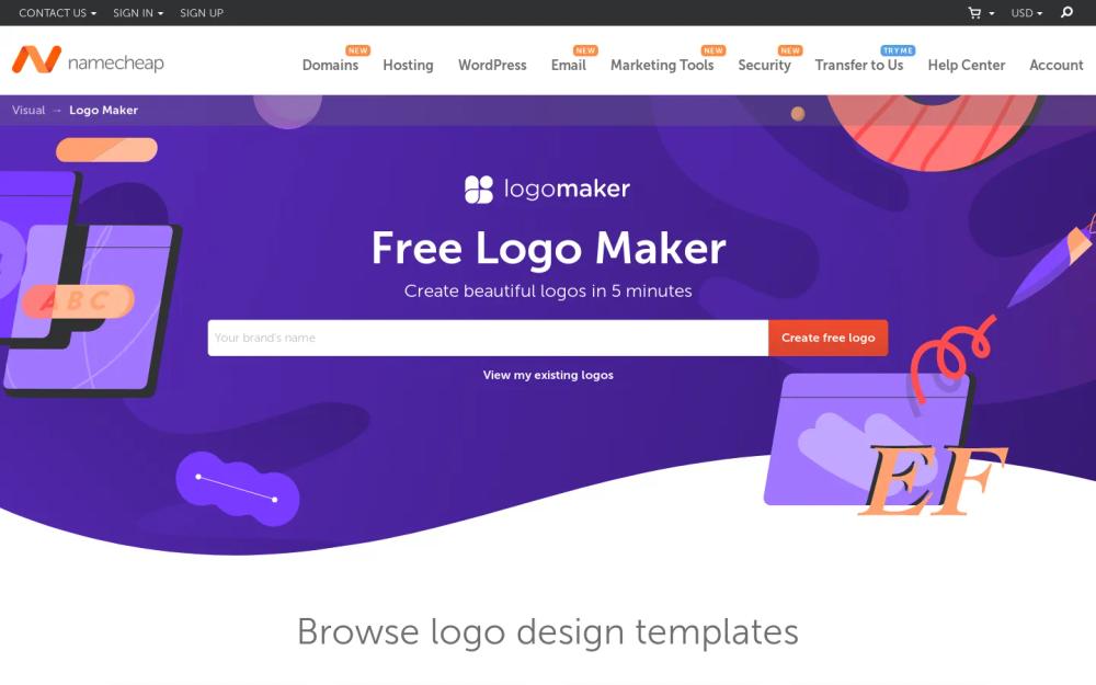 Namecheap Free Logo Maker website screenshot Namecheap Free Logo Maker website screenshot
