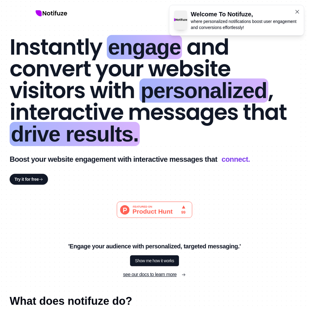 Notifuze website screenshot Notifuze website screenshot