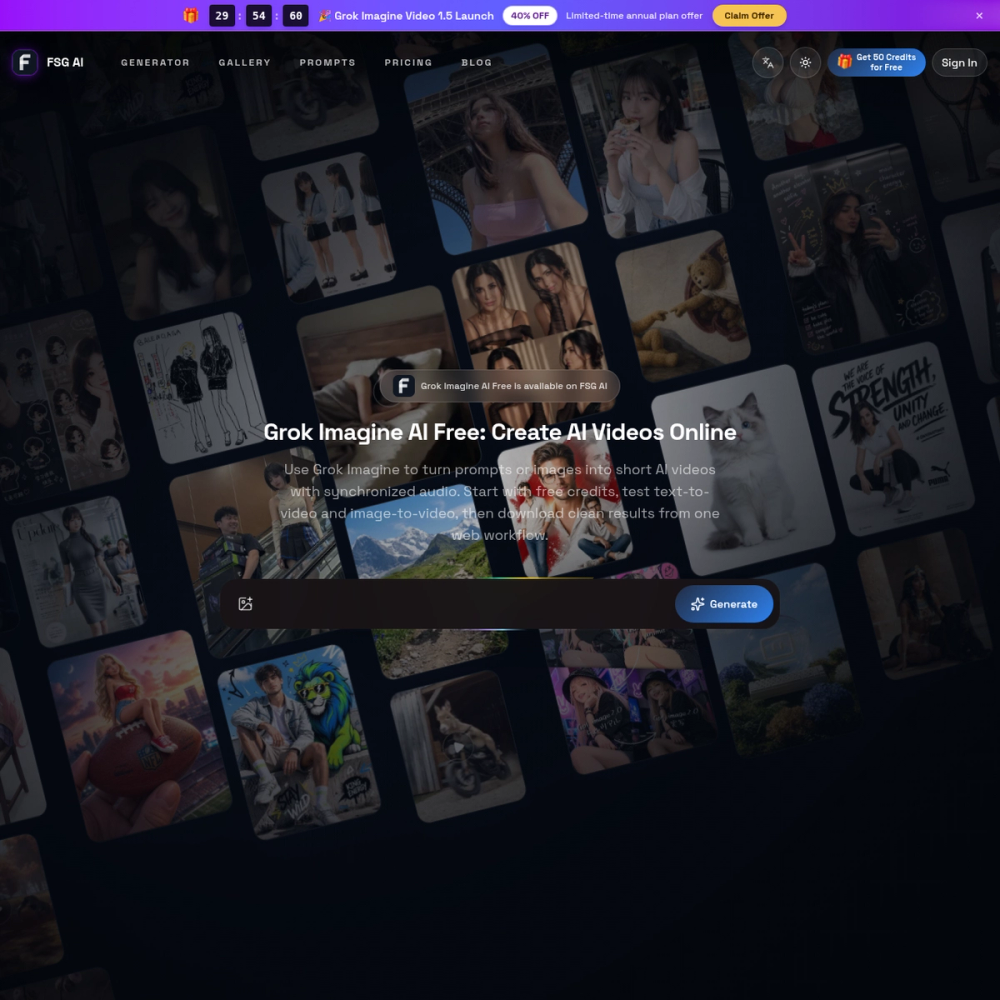 Grok Imagine AI website screenshot Grok Imagine AI website screenshot