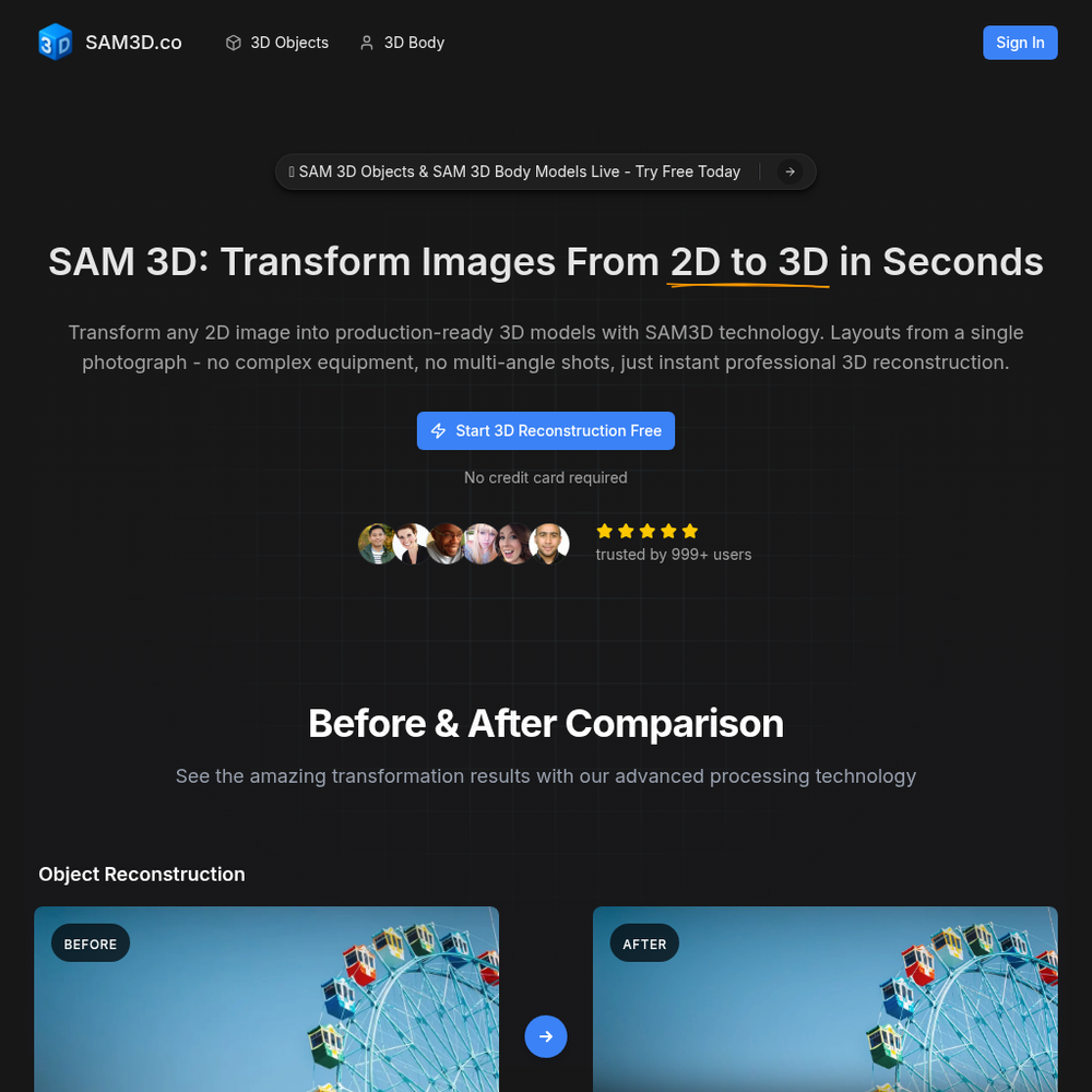 SAM3D.co website screenshot SAM3D.co website screenshot