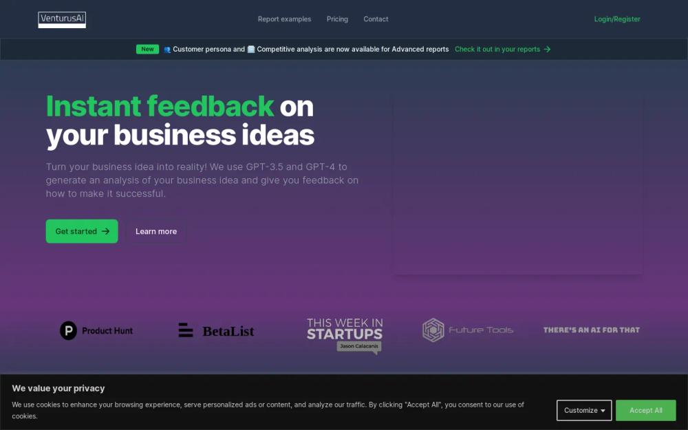 VenturusAI website screenshot VenturusAI website screenshot