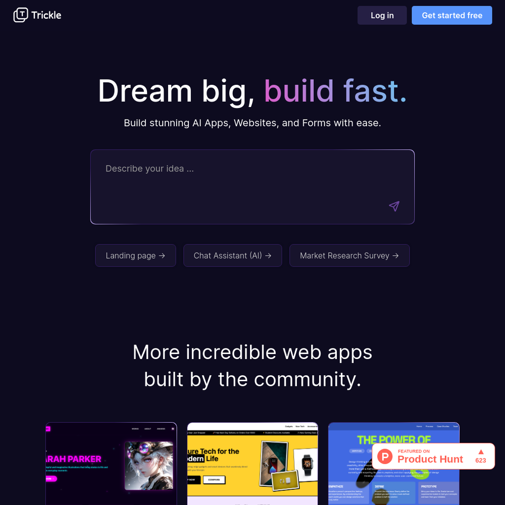 Trickle website screenshot Trickle website screenshot