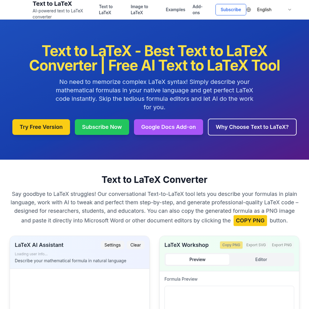 Text to LaTeX website screenshot Text to LaTeX website screenshot