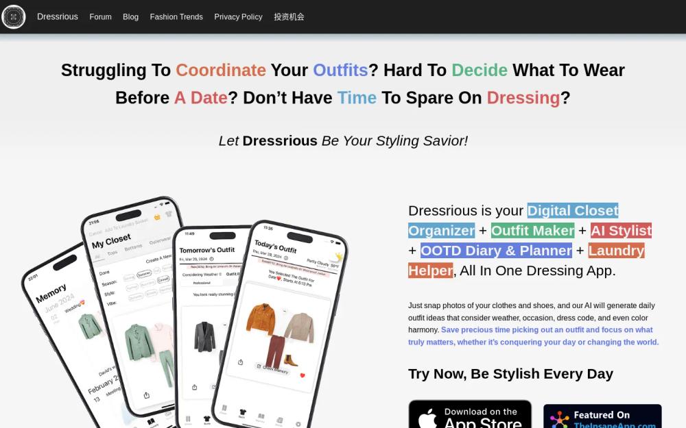 Dressrious website screenshot Dressrious website screenshot