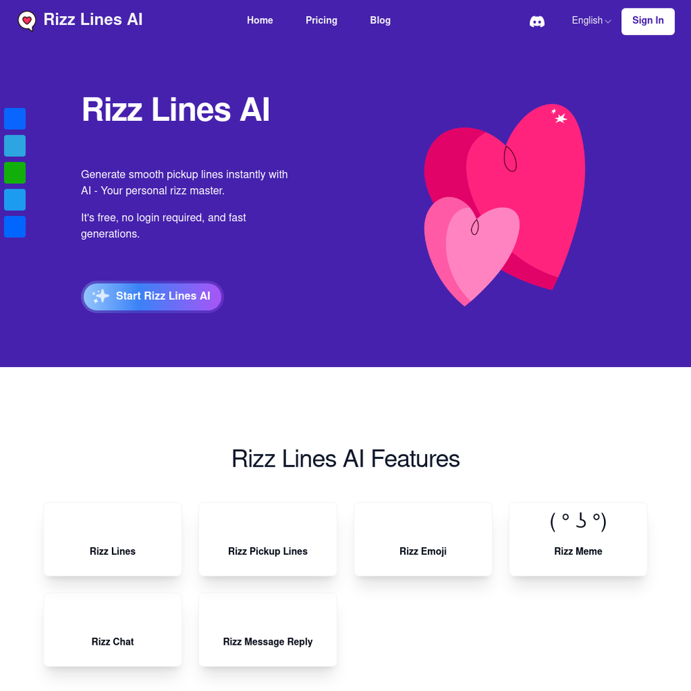 Rizz Lines AI website screenshot Rizz Lines AI website screenshot