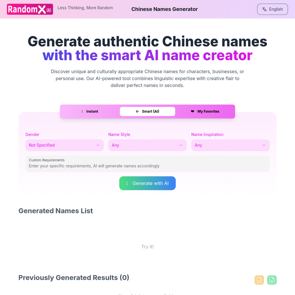 Chinese Names Generator website screenshot Chinese Names Generator website screenshot