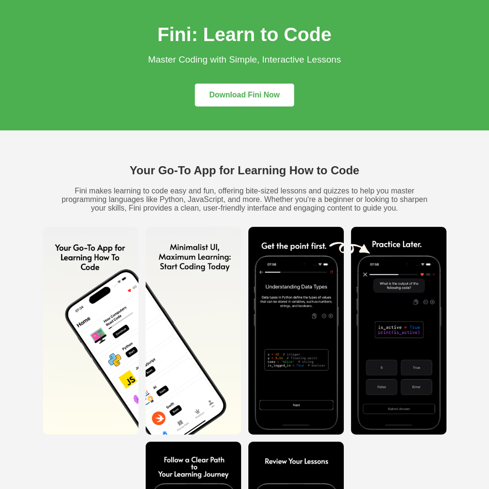 Fini website screenshot Fini website screenshot
