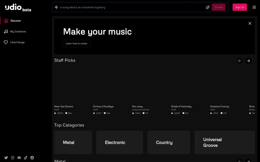 Udio website screenshot Udio website screenshot