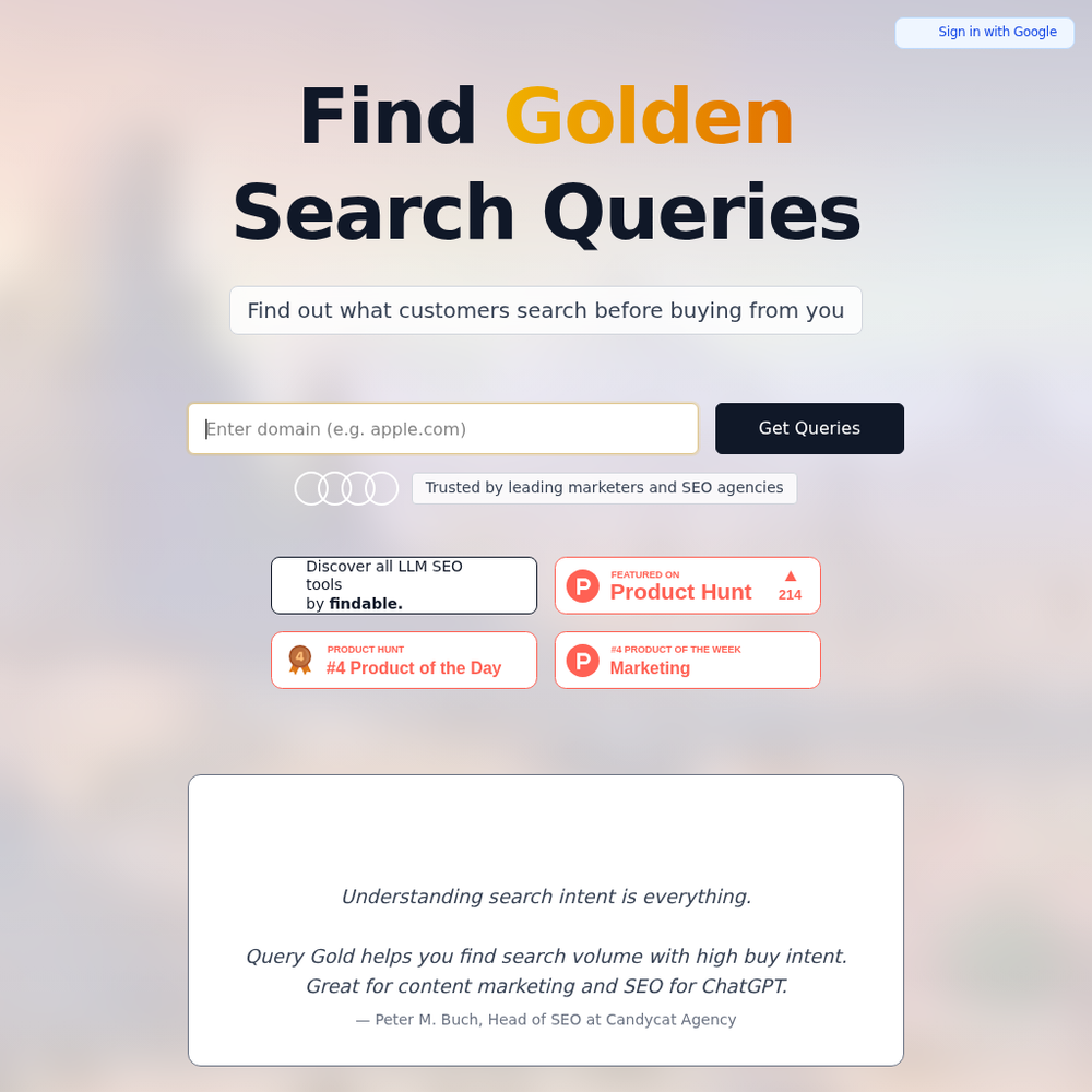 QueryGold website screenshot QueryGold website screenshot