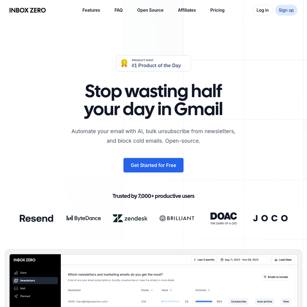 Inbox Zero website screenshot Inbox Zero website screenshot