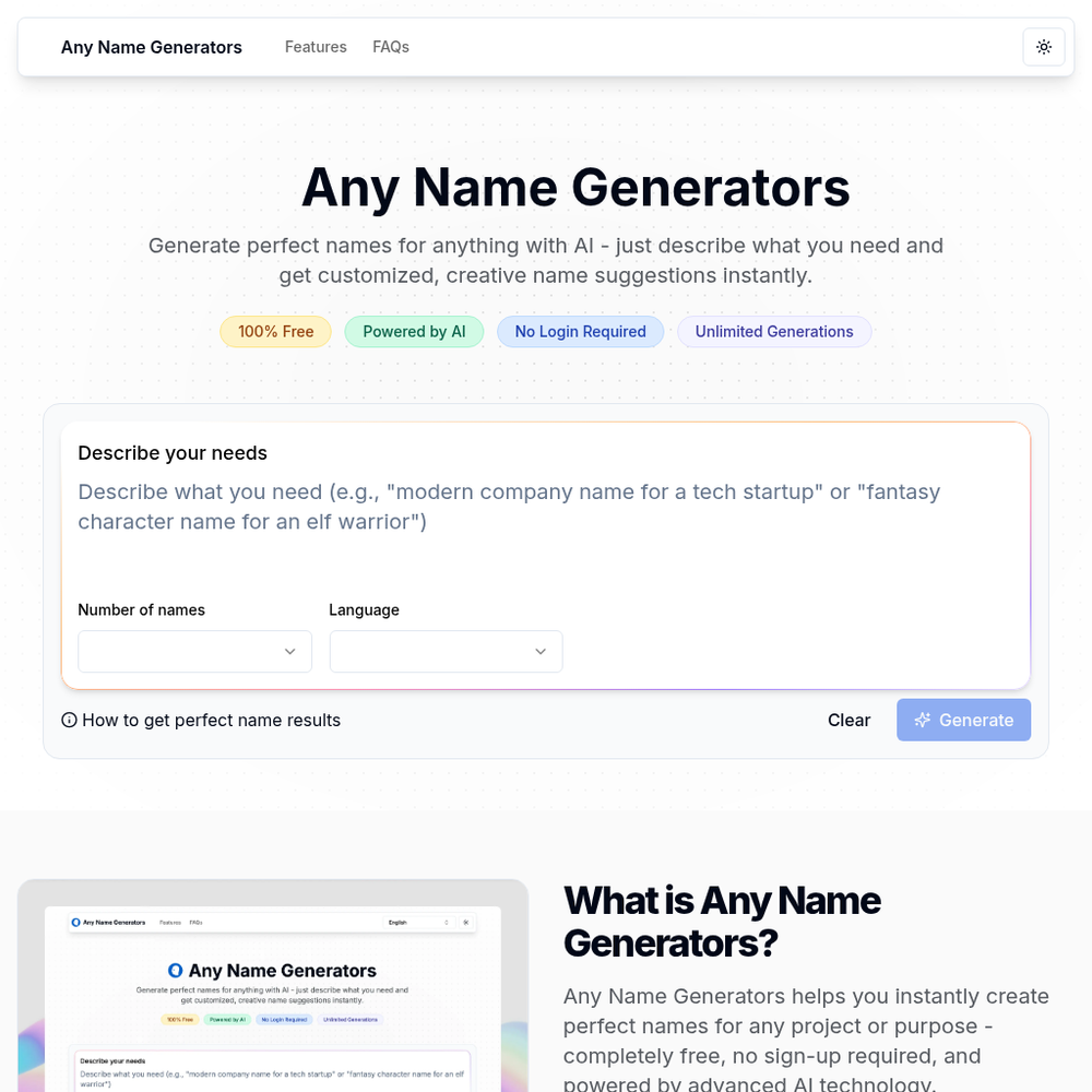 Any Name Generators website screenshot Any Name Generators website screenshot