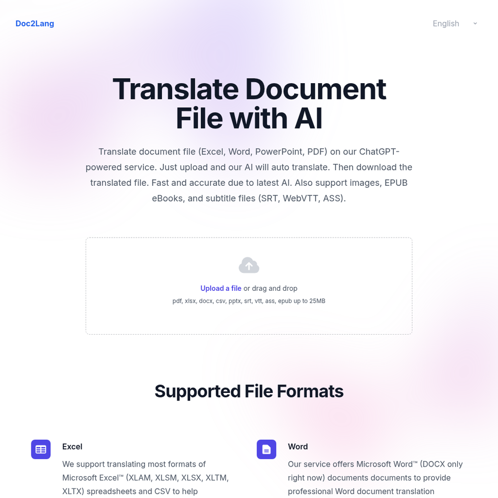 Doc2Lang website screenshot Doc2Lang website screenshot