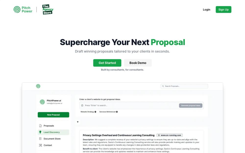 PitchPower website screenshot PitchPower website screenshot