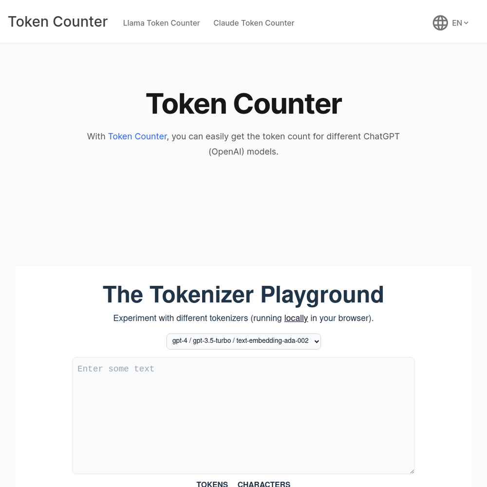 Token Counter website screenshot Token Counter website screenshot