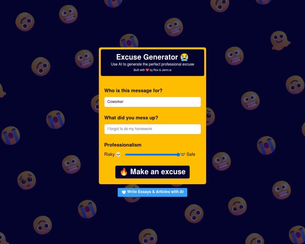 Excuses AI website screenshot Excuses AI website screenshot