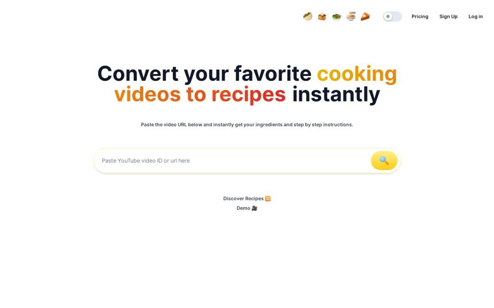 Reel2Recipe website screenshot Reel2Recipe website screenshot