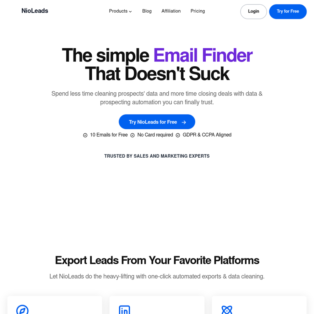 NioLeads website screenshot NioLeads website screenshot