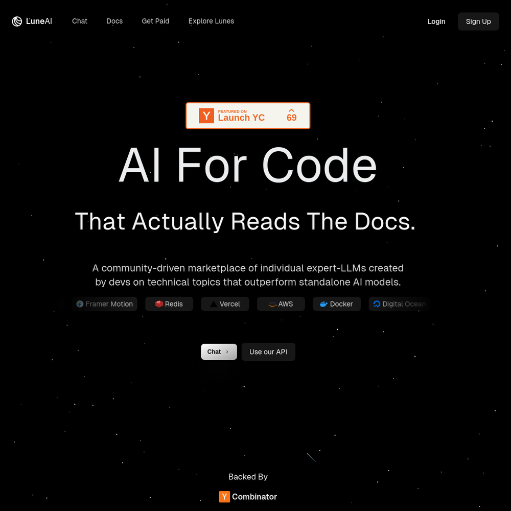 Lune AI website screenshot Lune AI website screenshot