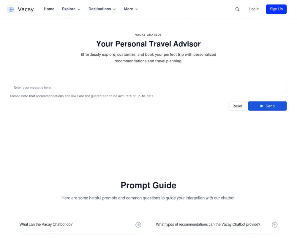 Vacay website screenshot Vacay website screenshot
