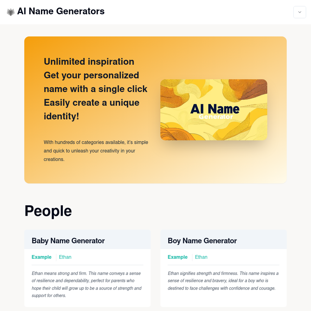 AI Name Generator website screenshot AI Name Generator website screenshot