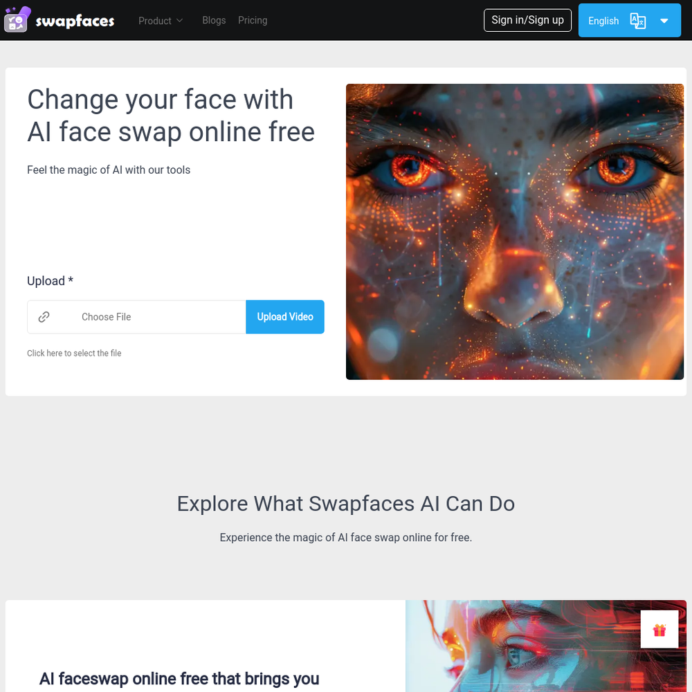 SwapFaces.ai website screenshot SwapFaces.ai website screenshot